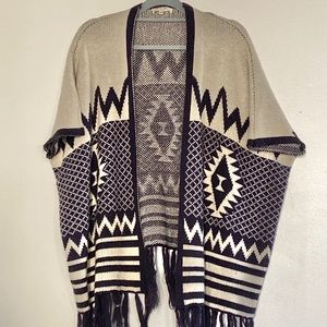 Knit Navy and Cream Poncho